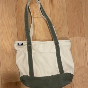 Lands' End Green and Cream Canvas Tote